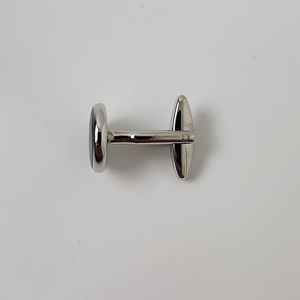 HJ Men's Rhodium Plated 'C' Cufflinks Silver Blue